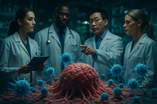 cinematic Cancer cells cancer immunotherapy scientists and doctors mingling tumor medicine research-1