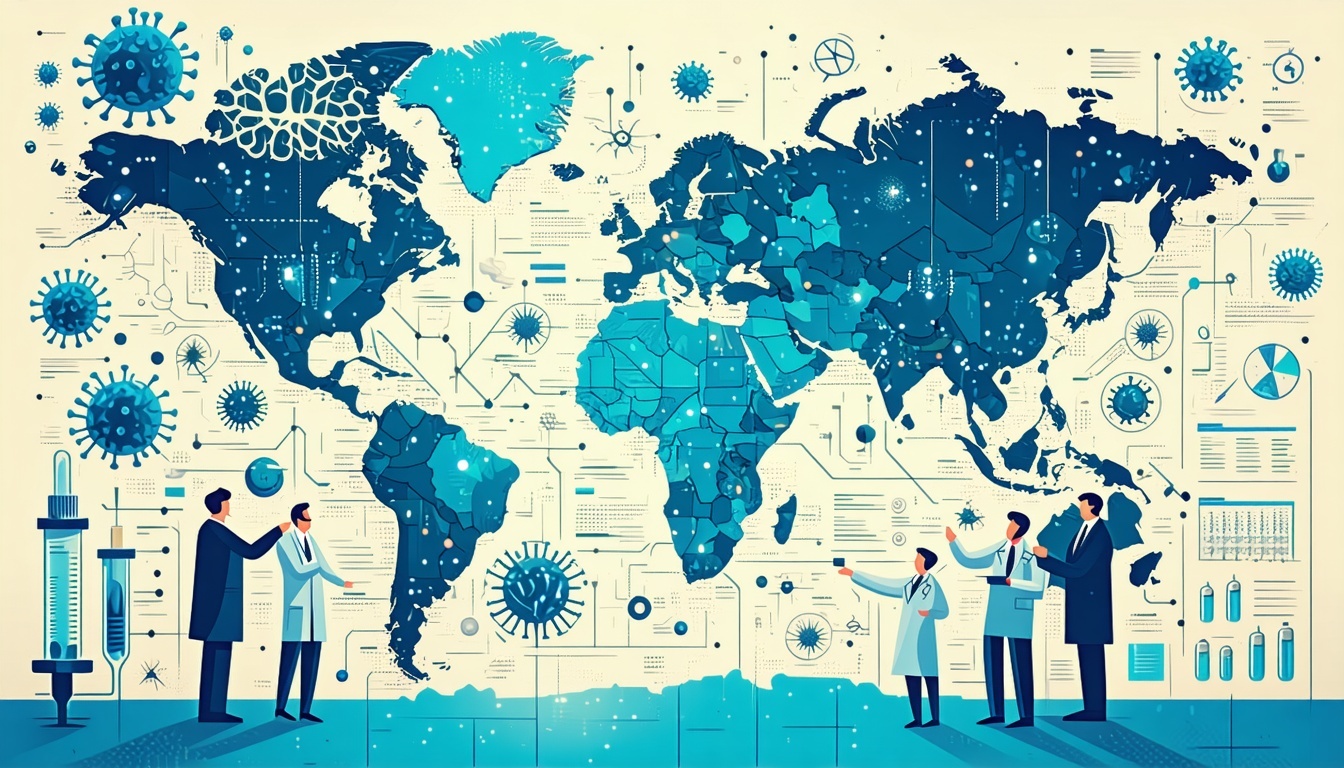 infectious disease and global health around the world with world map or globe featuring research scientists viruses tuberculosis vaccines antibiotics-2